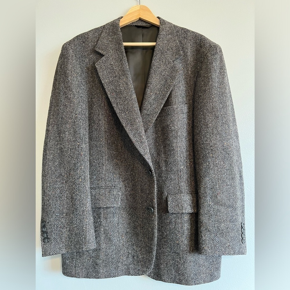 VINTAGE Tweed Jacket M Gray Barleycorn 100% Wool Donegal Blazer Sport Coat 43R
